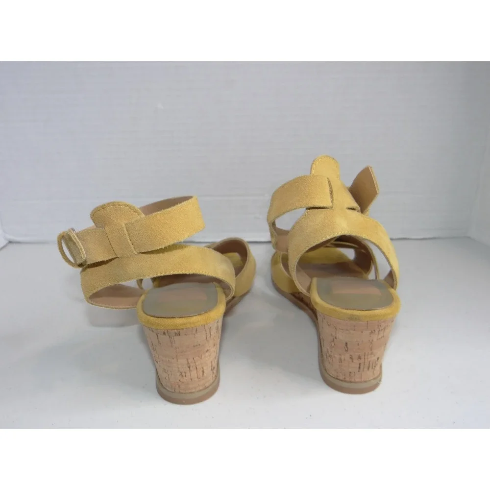 Dolce Vita Mustard Yellow‎ Suede Cork Wedge Ankle Strap Sandals Size 6